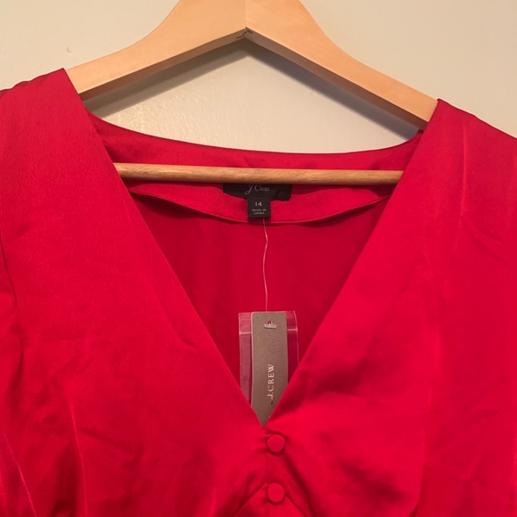 J. CREW Red Satin Blouse Crepe NWT - Picture 6 of 6